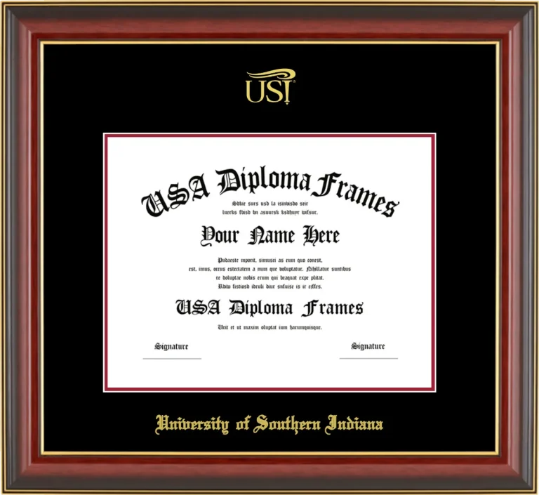 USI Diploma Frame – Cherry Gold Trim – Black/Crimson Mat