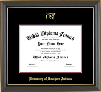 USI Diploma Frame – Black Gold Trim – Black/Crimson Mat