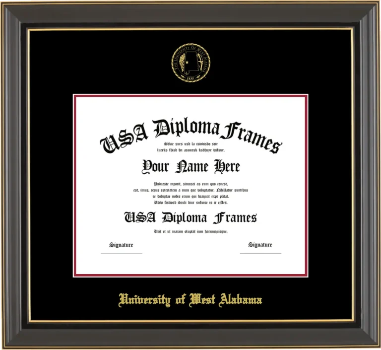 UWA Diploma Frame – Black Gold Trim – Black/Crimson Mat