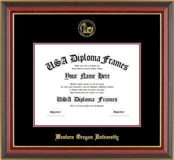 WOU Diploma Frame – Cherry Gold Trim – Black/Crimson Mat