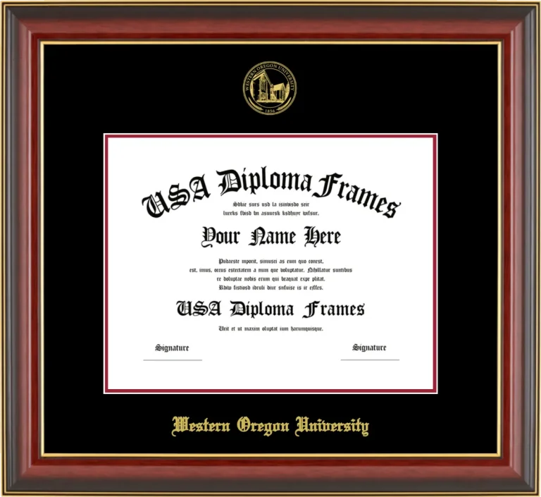 WOU Diploma Frame – Cherry Gold Trim – Black/Crimson Mat
