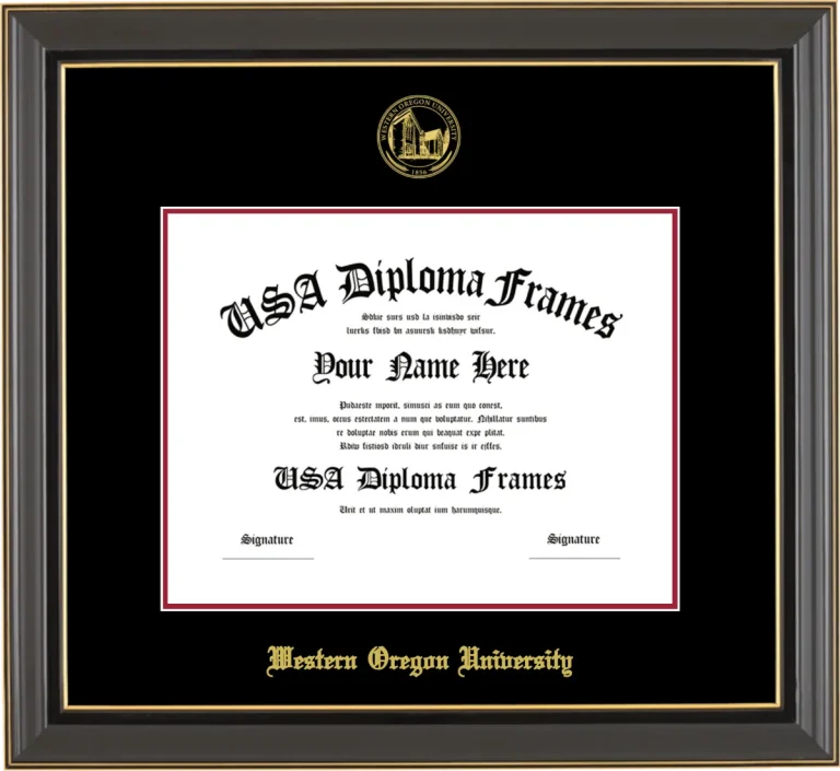 WOU Diploma Frame – Black Gold Trim – Black/Crimson Mat