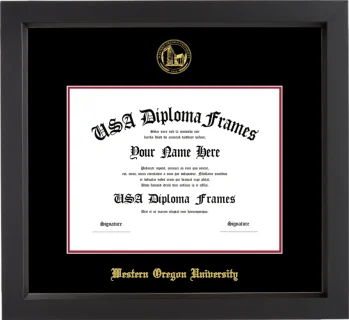 WOU Diploma Frame – Black Matte – Black/Crimson Mat
