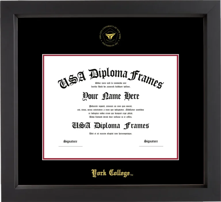 York College Diploma Frame – Black Matte – Black/Crimson Mat