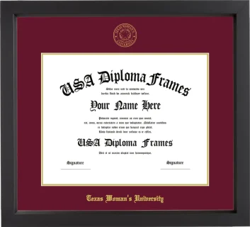 TWU Diploma Frame – Black Matte – Maroon/Gold Mat