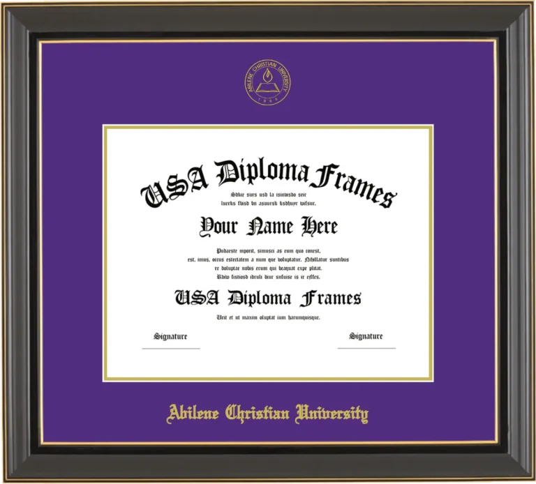 Abilene Christian University Diploma Frame – Black Gold Trim – Purple/Gold Mat