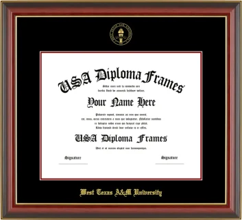 West Texas A&M University Diploma Frame – Cherry Gold Trim – Black Mat