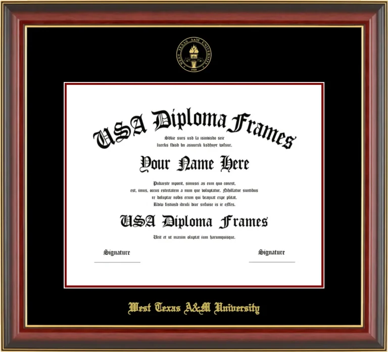 West Texas A&M University Diploma Frame – Cherry Gold Trim – Black Mat