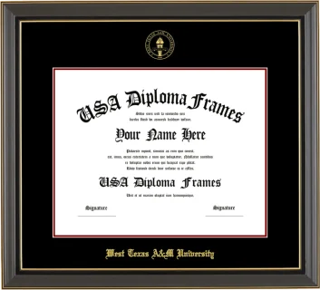 West Texas A&M University Diploma Frame – Black Gold Trim – Black Mat