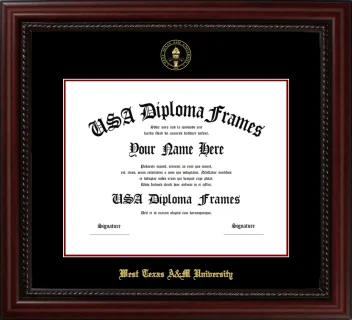 West Texas A&M University Diploma Frame – Cherry Rope – Black/Maroon Mat