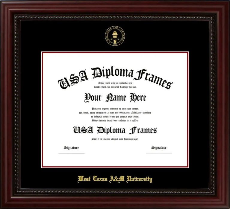 West Texas A&M University Diploma Frame – Cherry Rope – Black/Maroon Mat