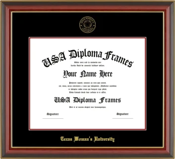 Texas Woman’s University Diploma Frame – Cherry Gold Trim – Black Mat