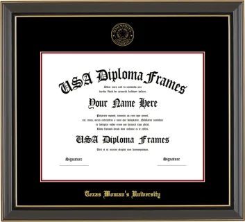 Texas Woman’s University Diploma Frame – Black Gold Trim – Black Mat