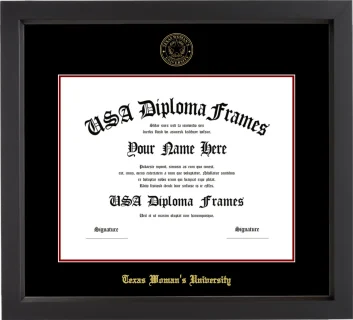 Texas Woman’s University Diploma Frame – Black Matte – Black/Maroon Mat