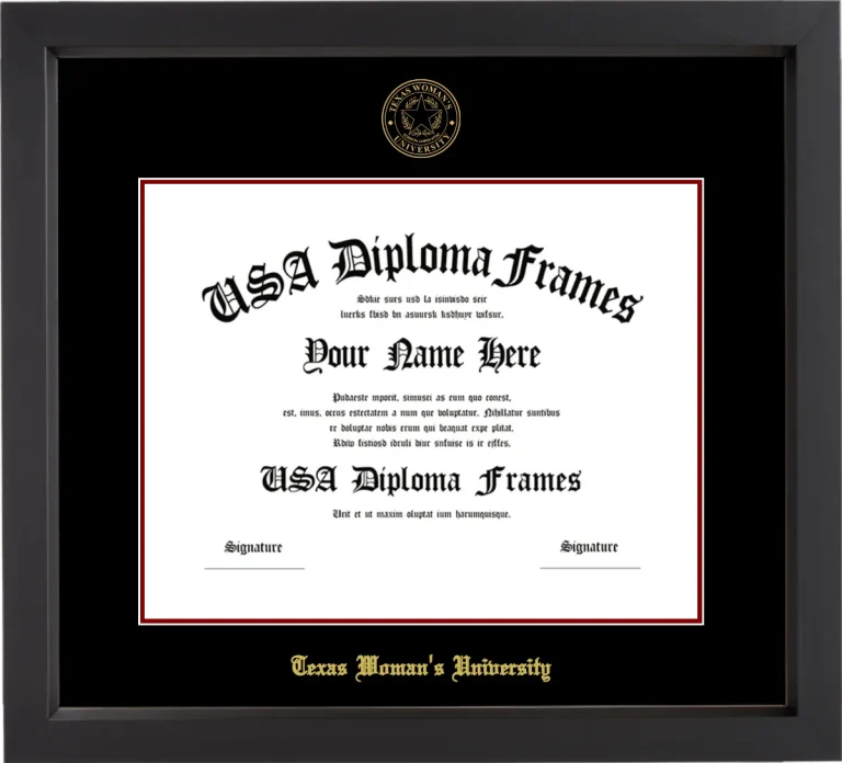 Texas Woman’s University Diploma Frame – Black Matte – Black/Maroon Mat
