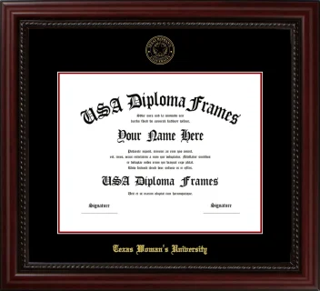 Texas Woman’s University Diploma Frame – Cherry Rope – Black/Maroon Mat