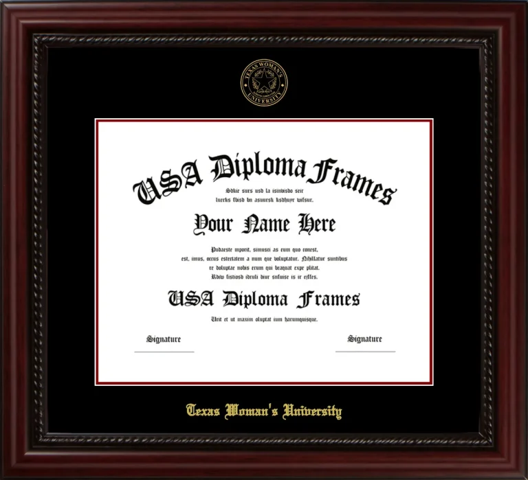 Texas Woman’s University Diploma Frame – Cherry Rope – Black/Maroon Mat
