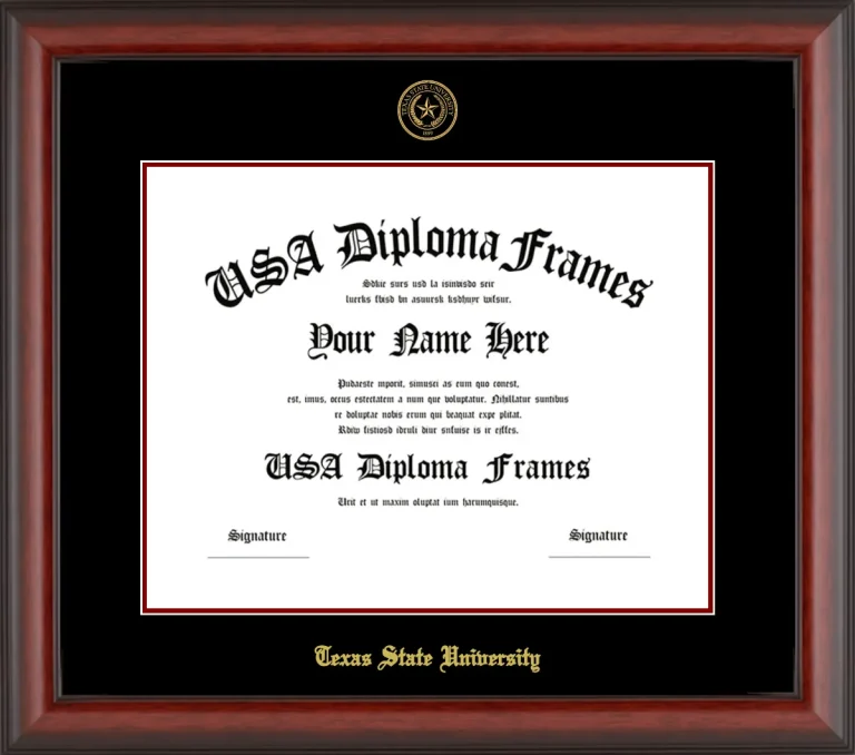 Texas State University Diploma Frame – Cherry Matte – Black/Maroon Mat