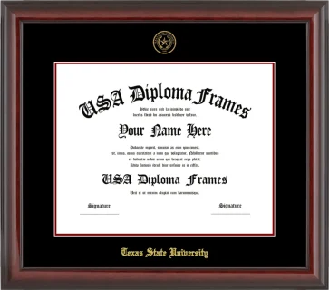 Texas State University Diploma Frame – Cherry Glossy – Black/Maroon Mat