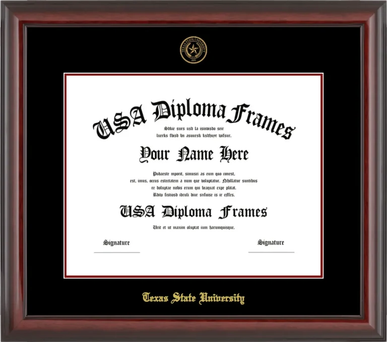 Texas State University Diploma Frame – Cherry Glossy – Black/Maroon Mat