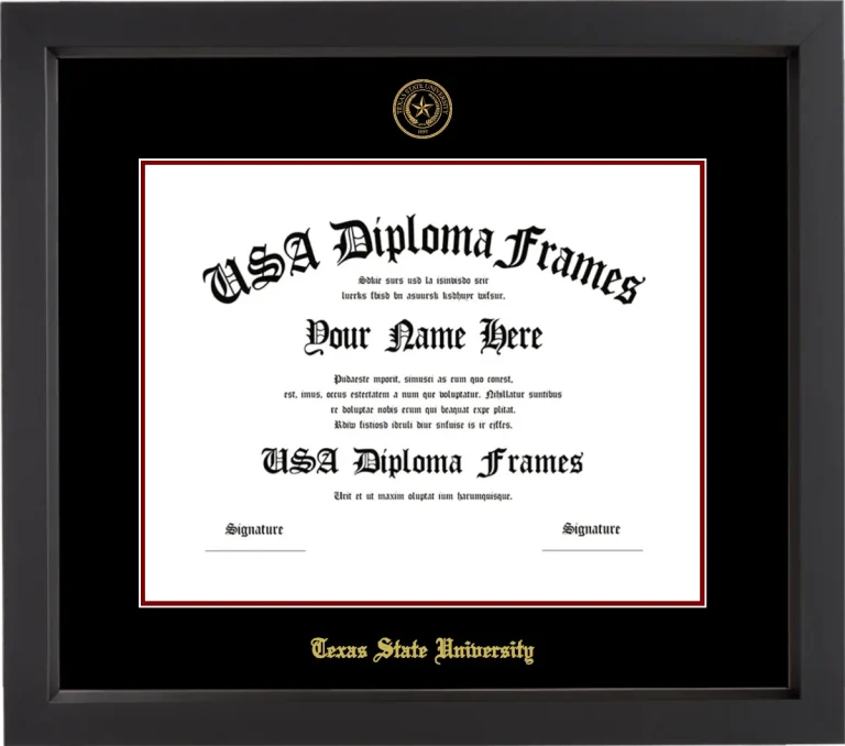 Texas State University Diploma Frame – Black Matte – Black/Maroon Mat