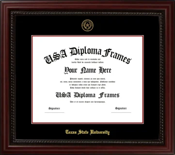 Texas State University Diploma Frame – Cherry Rope – Black/Maroon Mat