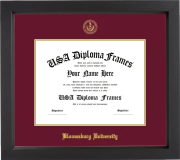Bloomsburg University Diploma Frame – Black Matte – Maroon/Gold Mat