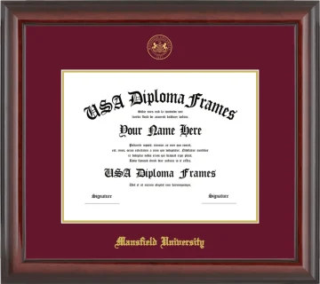 Mansfield University Diploma Frame – Cherry Glossy – Maroon/Gold Mat