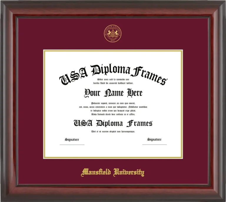 Mansfield University Diploma Frame – Cherry Glossy – Maroon/Gold Mat
