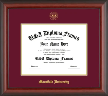 Mansfield University Diploma Frame – Cherry Matte – Maroon/Gold Mat