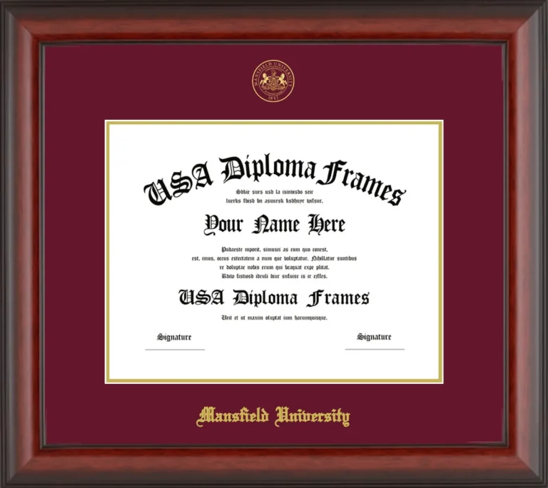 Mansfield University Diploma Frame – Cherry Matte – Maroon/Gold Mat