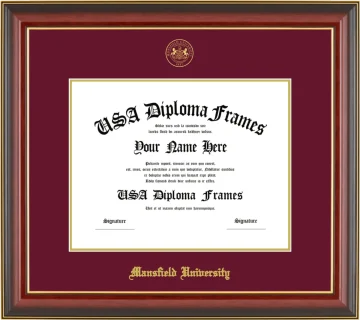 Mansfield University Diploma Frame – Cherry Gold Trim – Maroon/Gold Mat