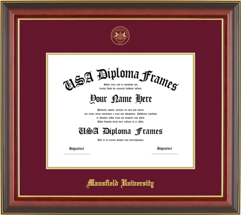 Mansfield University Diploma Frame – Cherry Gold Trim – Maroon/Gold Mat