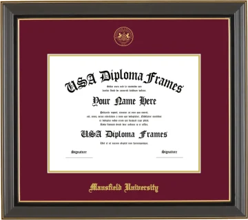 Mansfield University Diploma Frame – Black Gold Trim – Maroon/Gold Mat