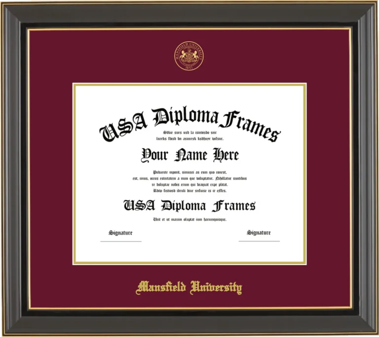 Mansfield University Diploma Frame – Black Gold Trim – Maroon/Gold Mat