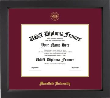 Mansfield University Diploma Frame – Black Matte – Maroon/Gold Mat