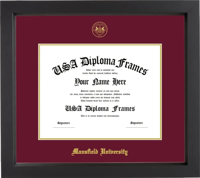Mansfield University Diploma Frame – Black Matte – Maroon/Gold Mat