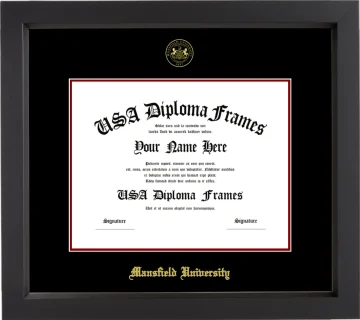 Mansfield University Diploma Frame – Black Matte – Black/Maroon Mat