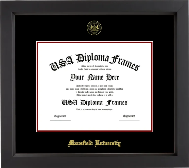 Mansfield University Diploma Frame – Black Matte – Black/Maroon Mat