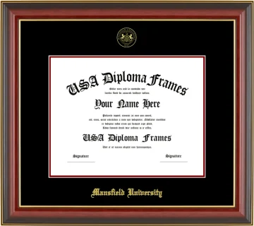 Mansfield University Diploma Frame – Cherry Gold Trim – Black Mat