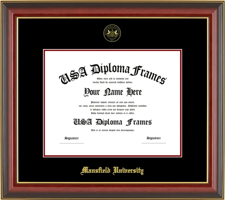 Mansfield University Diploma Frame – Cherry Gold Trim – Black Mat