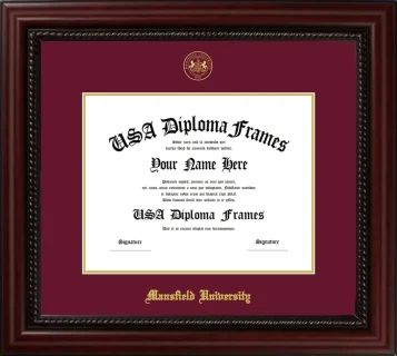 Mansfield University Diploma Frame – Cherry Rope – Maroon/Gold Mat