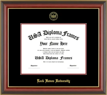 Lock Haven University of Pennsylvania Diploma Frame – Cherry Gold Trim – Black Mat