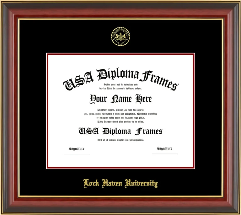 Lock Haven University of Pennsylvania Diploma Frame – Cherry Gold Trim – Black Mat