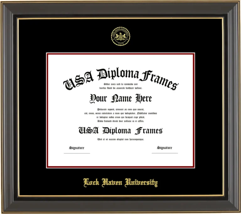 Lock Haven University of Pennsylvania Diploma Frame – Black Gold Trim – Black Mat