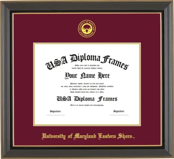 University of Maryland Eastern Shore Diploma Frame – Black Gold Trim – Maroon/Gold Mat
