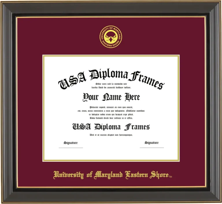 University of Maryland Eastern Shore Diploma Frame – Black Gold Trim – Maroon/Gold Mat