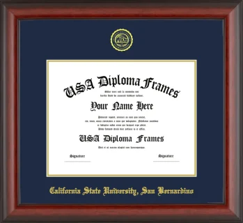 California State University, San Bernardino Diploma Frame – Cherry Matte – Navy/Gold Mat