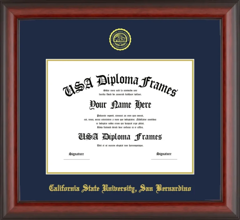 California State University, San Bernardino Diploma Frame – Cherry Matte – Navy/Gold Mat