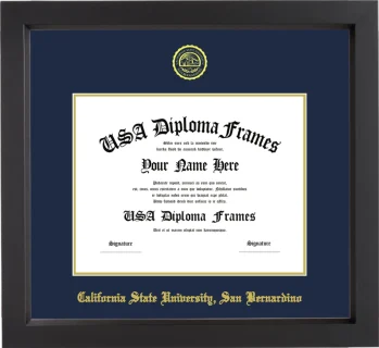 California State University, San Bernardino Diploma Frame – Black Matte – Navy/Gold Mat